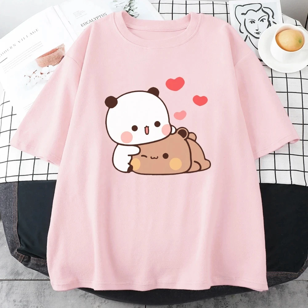 Cartoon Panda Bear Bubu and Dudu T Shirt EU Size 100% Cotton Women Tops Kawaii Printed Harajuku Ullzang Tees O-Neck Anime Female