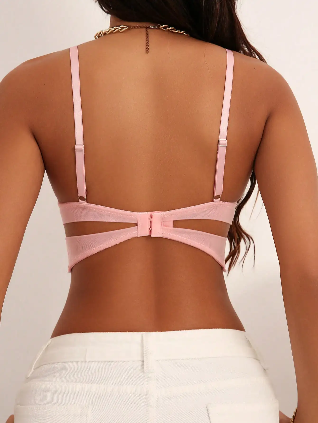 Women\'s New Pink Thin Without Steel Ring Lifting Anti Sagging Solid Color Triangular Cup Waist Bra MR2640