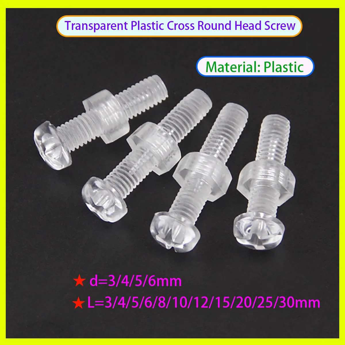 

Transparent Cross Shaped Round Head Screw+nut Combination