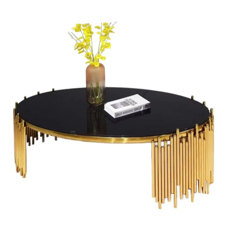

Light luxury simple stainless steel oval coffee table modern design round fashion gold glass