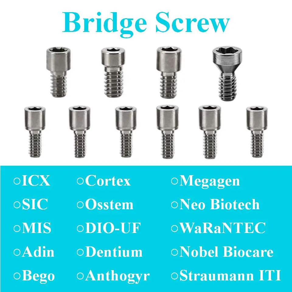 20Pcs Dental Bridge Screws Compatible With Multiple Brands Multi-Unit Abutments Titanium Prosthetic Screw Retained Denture Tools