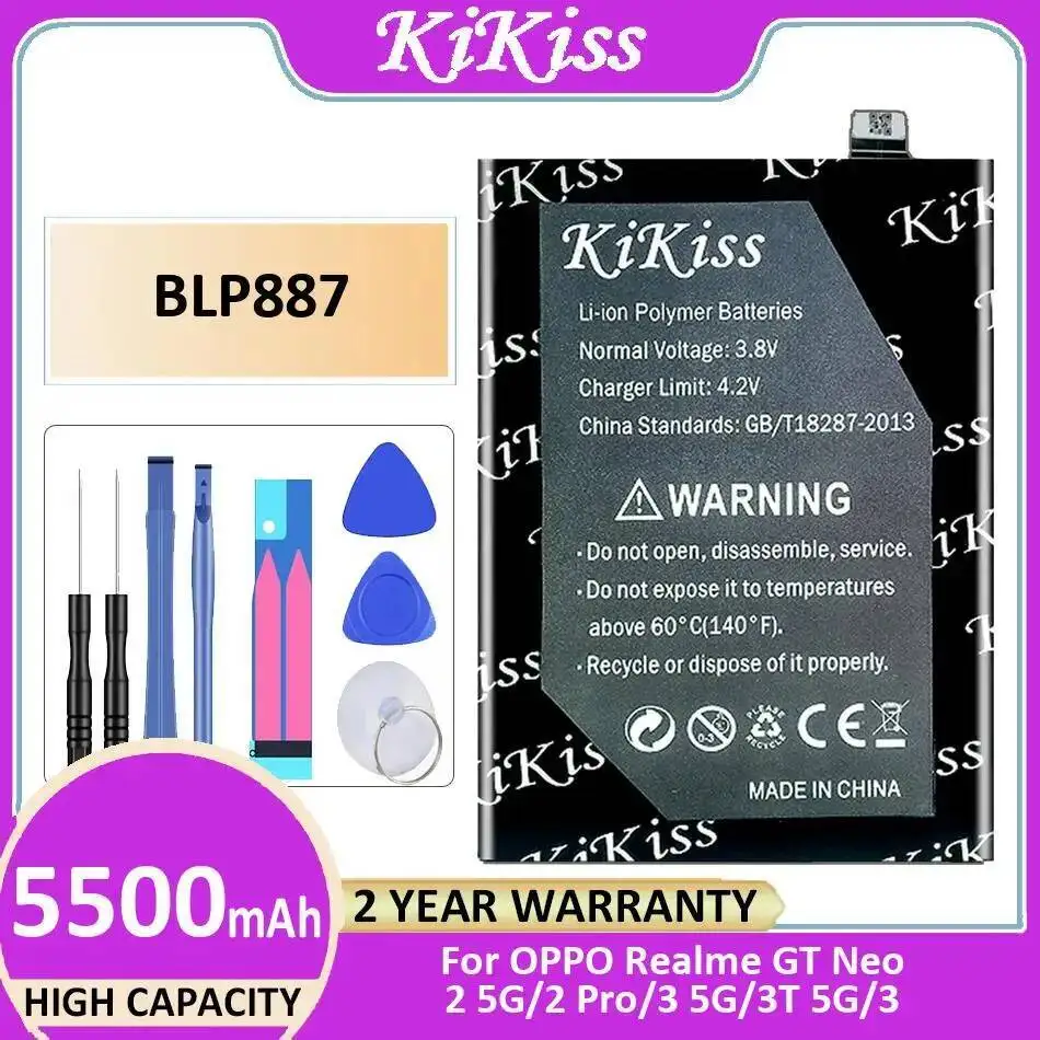

Good Low-Temperature Performance Long Lasting Mobile Phone Battery For Oppo Realme GT Neo 2 5G Pro 3 3T BLP887 5500Mah