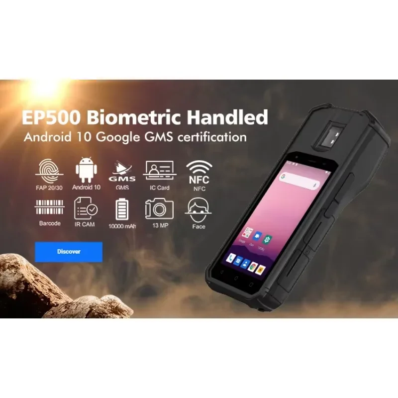5 นิ้ว Android Digital NFC เครื่องอ่านลายนิ้วมือ Biometric จับอุปกรณ์ Handheld Terminal 4G