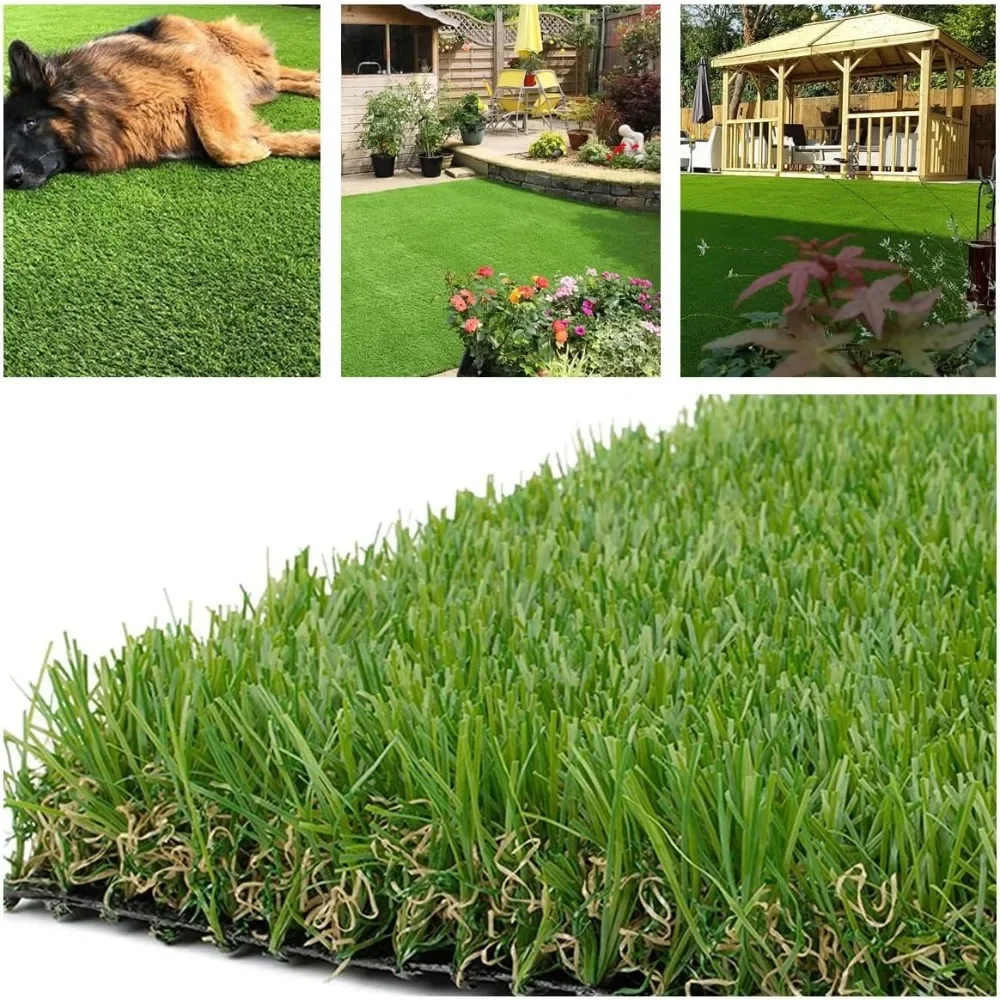 

Deluxe Realistic Artificial Grass Turf 4FTX10FT Garden Decorations 70 Oz Face Weight /Drainage Holes / Rubber Backing Yard Decor