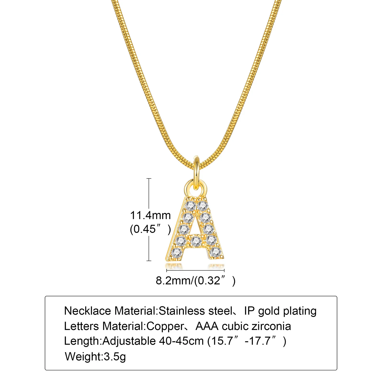 Stainless Steel Zirconia Initial Letter Necklace for Women, A -Z  Alphabet Pendant Snake Chain Collar Layered Jewelry