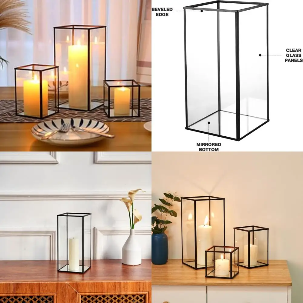 مجموعة حامل شموع إعصار زجاجي مكونة من 3 قطع شموع إعصار سوداء لحفلات الزفاف وعطلات أعياد الميلاد وديكور المنزل