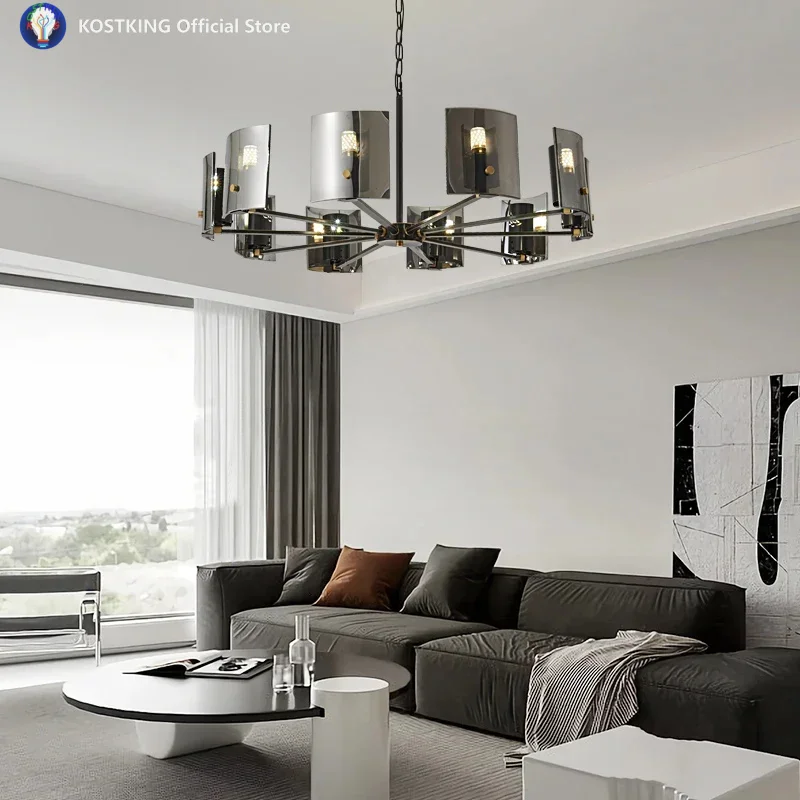Extreme Beauty Italian Minimalist Living Room Chandelier Main Light Modern Light Luxury Black All Copper Brass Bedroom Glass