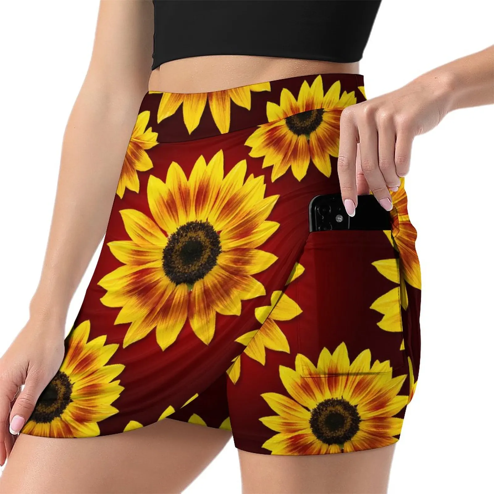 

Music Box Sunflower Skirt Women Flower Print Cute Mini Skirts High-waisted Design Streetwear Casual Skirt Big Size 3XL 4XL