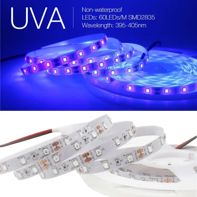 UV LED Light Strip Flexible LED Strip Light Ultraviolet UV Lamp 395-405nm Black Light 2835 SMD DC5V LED Ribbon For Glow Party