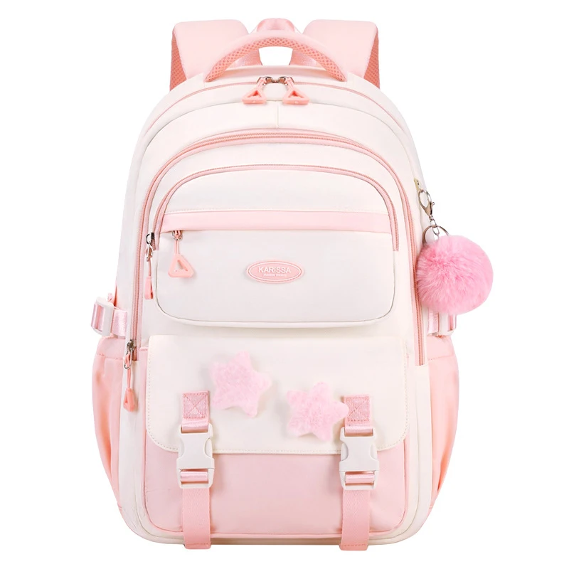 

Cute Girls School Backpack Pink Kawaii Student Bookbag Lightweight Multi Pocket Rucksack For Teen Girls