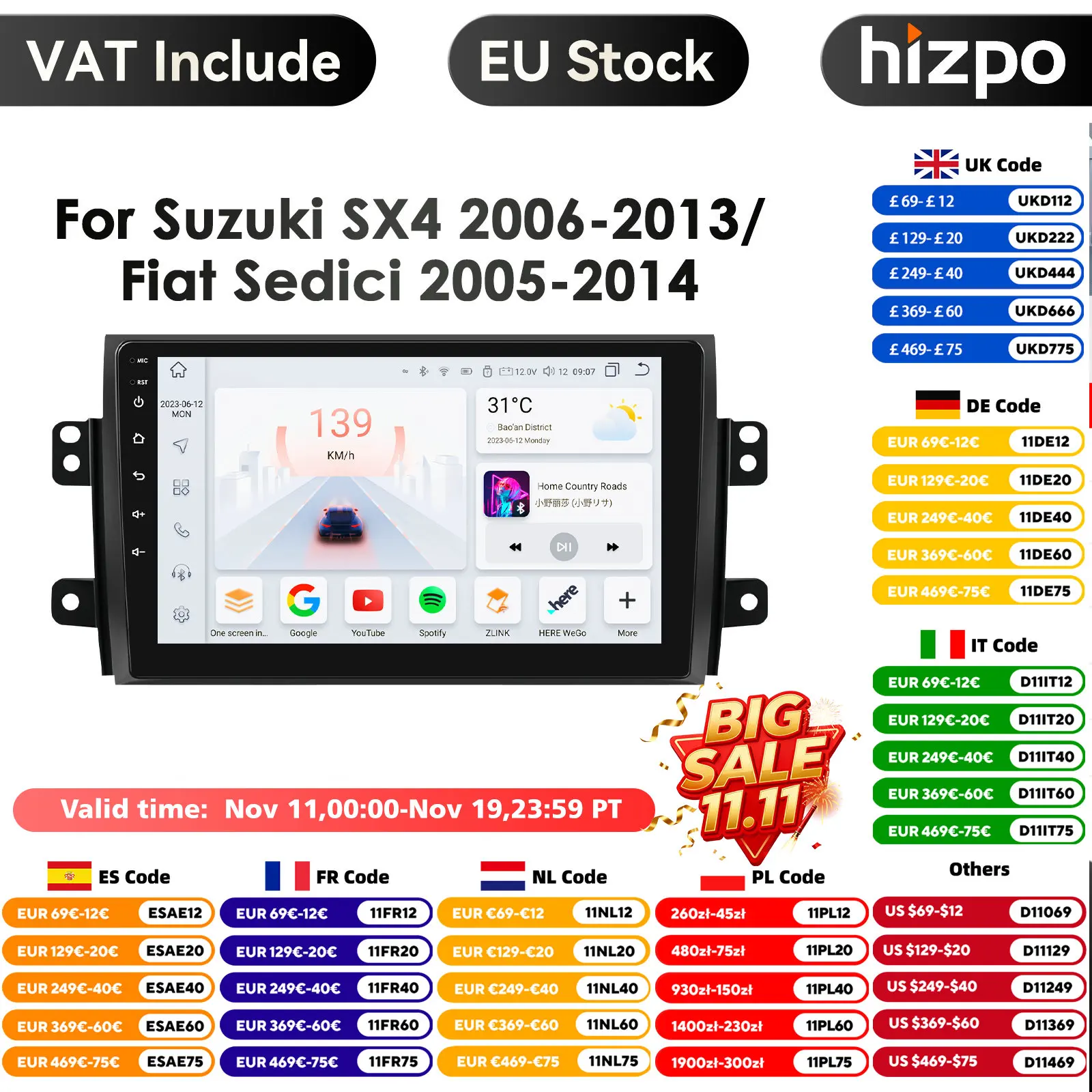 Android 14 Car Radio for Suzuki SX4 2006-2013 Fiat Sedici 2005-2014 Multimedia Video Player Navigation 2din Carplay Stereo Audio