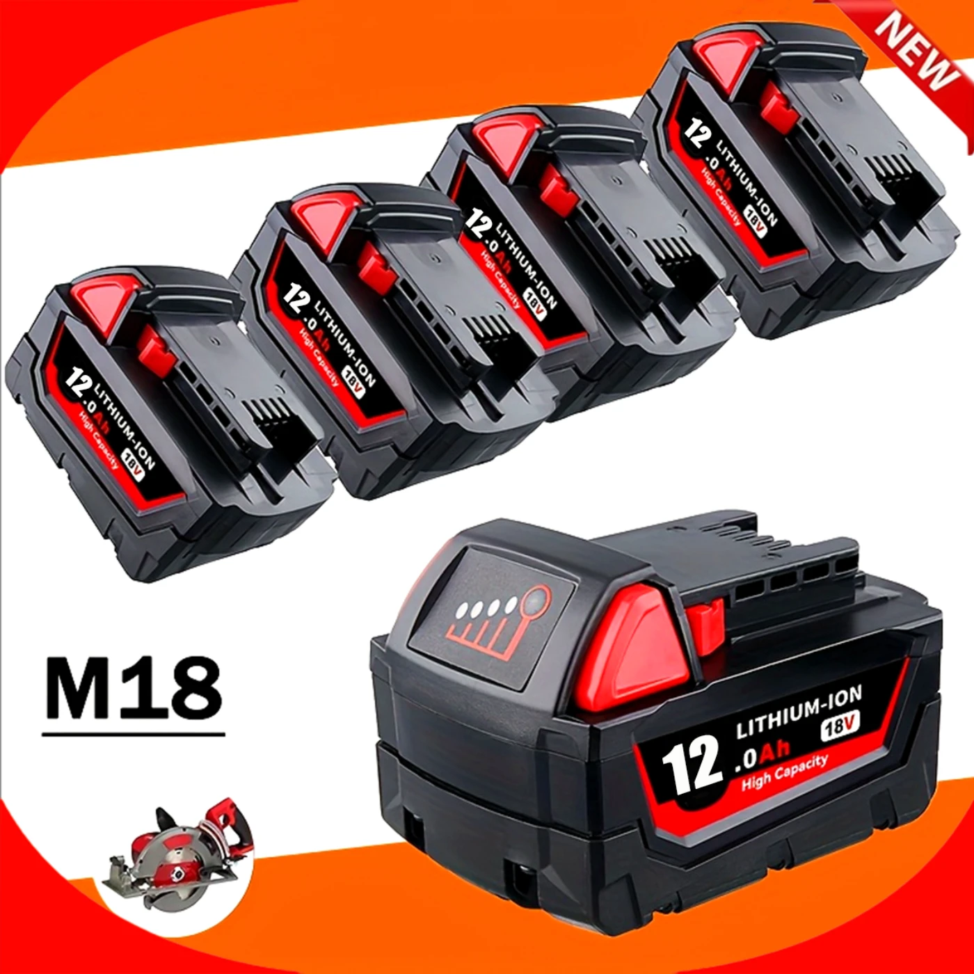 

High output 18V 12.0Ah-compatible with Milwaukee M18 wireless tools 48-11-1880, 1860, 1812, 1850, 1890- long-lasting battery