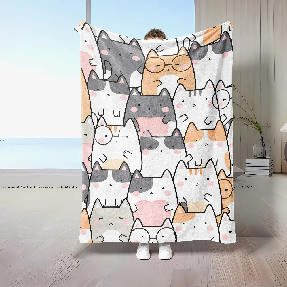 Manta de franela con estampado de gato bonito, manta familiar de gato de amor, manta para el hogar, sofá, mantas para el