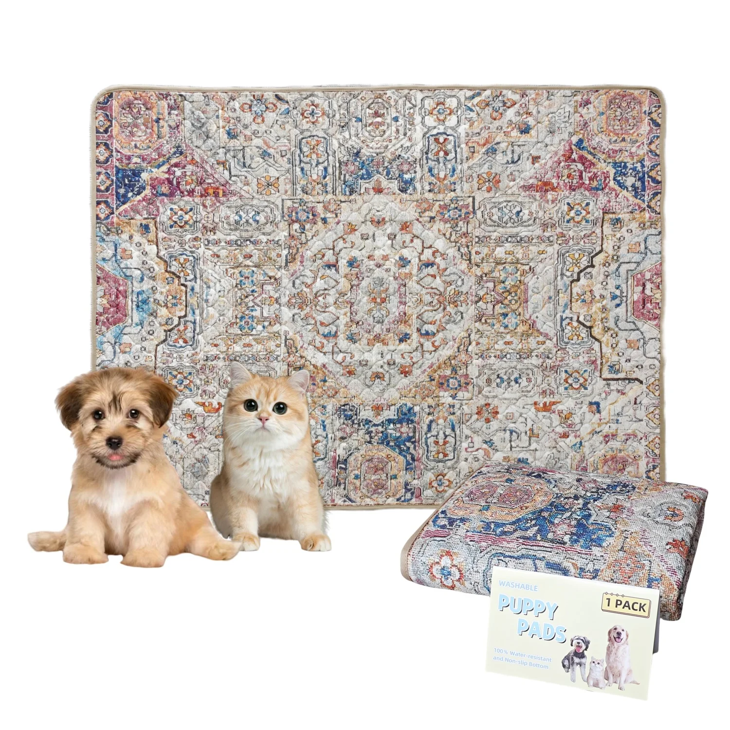 2pc Bohemian Pee Pad for Pet Dogs Cats,46.8x35“ Reusable Puppy Pads Super Absorbent Leakproof Dog Training Pads, Non-Slip Potty