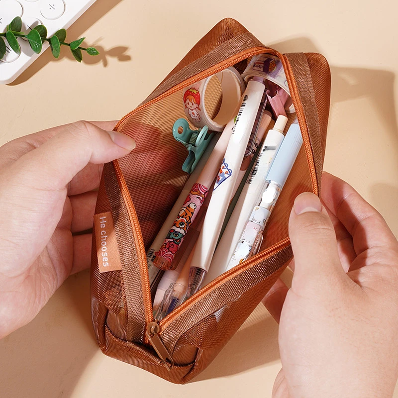 Bolsa de lápices de papelería transparente de Color Vintage, estuche de bolígrafos de malla de nailon específico para examen de estudiantes, bolsa