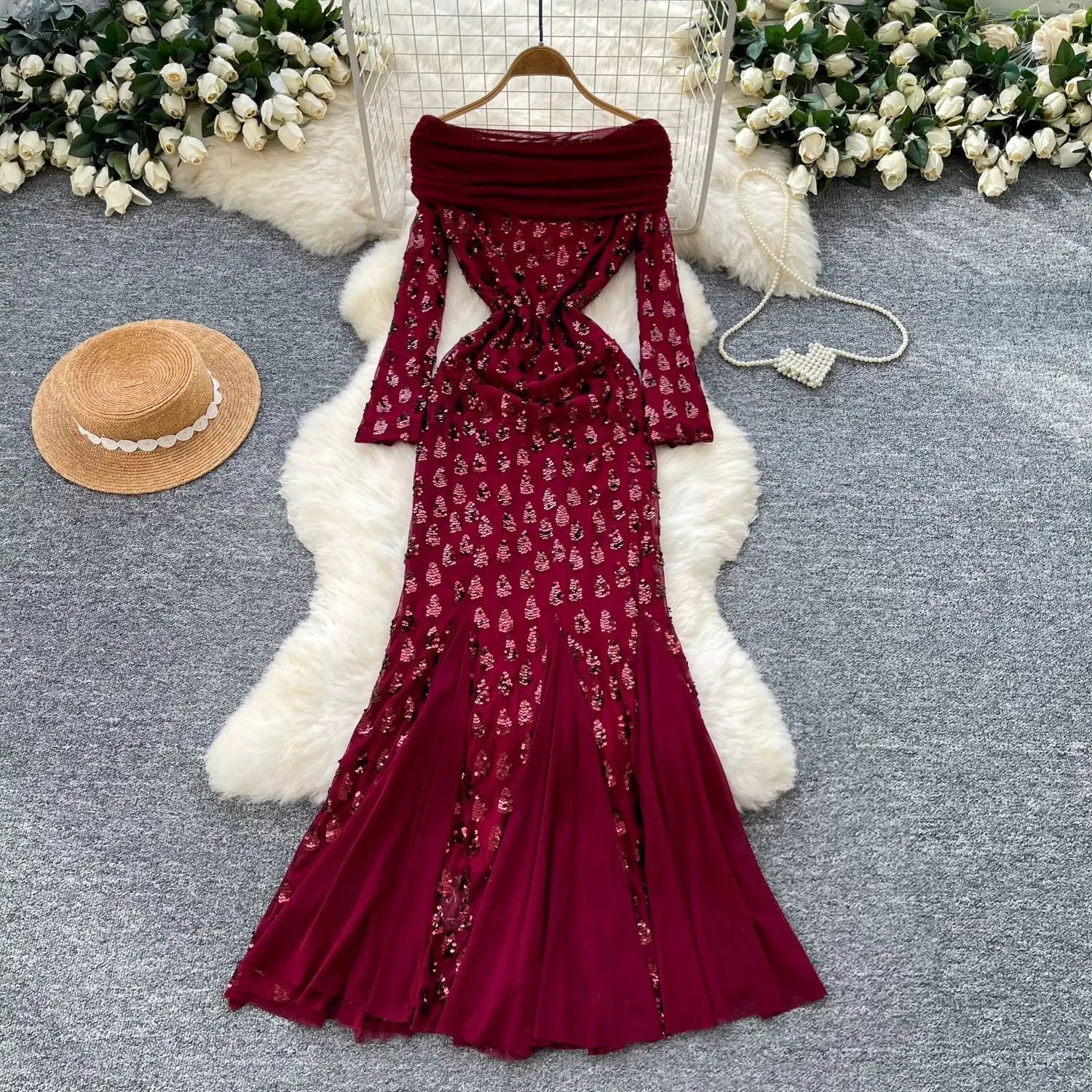 Long Dress Women Gown Dresses Off Shoulder Vestidos Y2k Streetwear Full Sleeve Hip Wrap Elegant Sexy Party Night Work 2026
