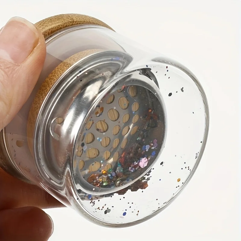 1pc Glass Nail Glitter Brush Cup with Lid, Stainless Steel Mesh Filter Layer for Gel Brush Cleaning, Multi-Functional