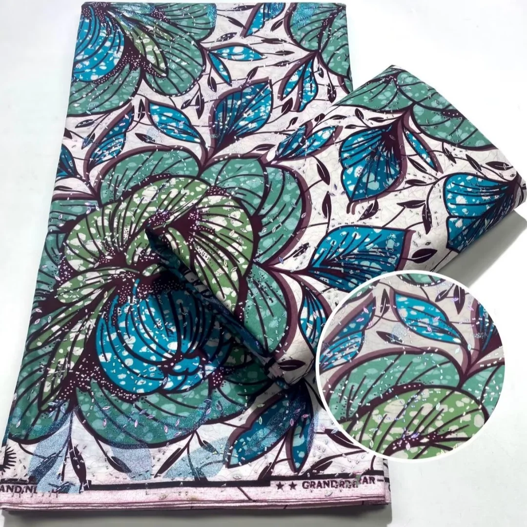 

2026 New Style African Fabrics Nigerian Wax Print High Quality African Crystal strips supe-Golden Wax Fabrics For Patchwor 3C1