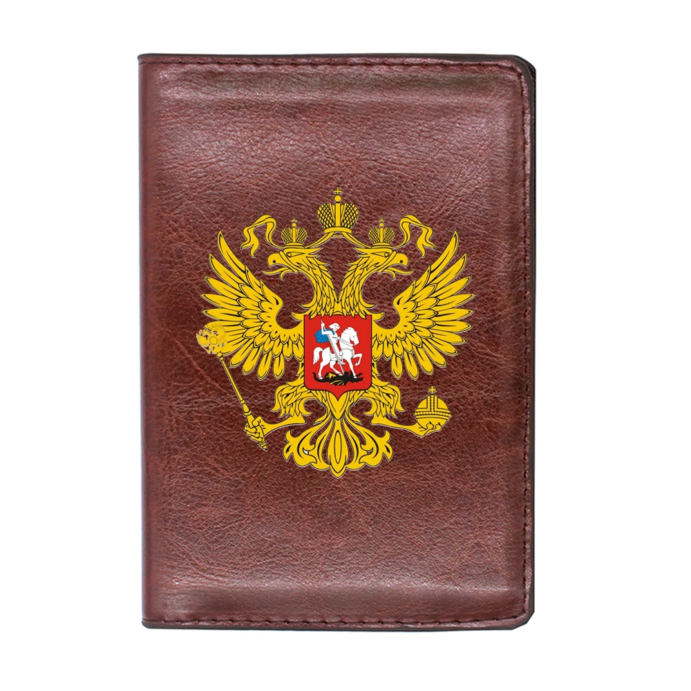 Vintage Russian coat of arms design Passport Cover Men Women Leather Slim ID Card Travel Holder Pocket Wallet Purse Money Case