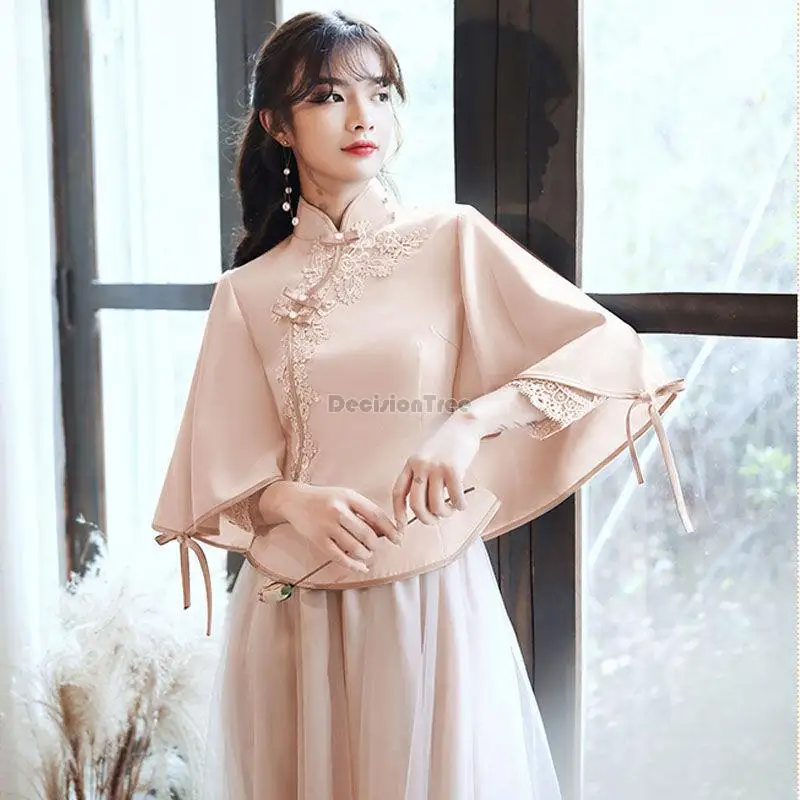 2026 chinese traditional vintage qipao dress set retro lady cheongsam chiffon women graceful wedding party vestido dress a363