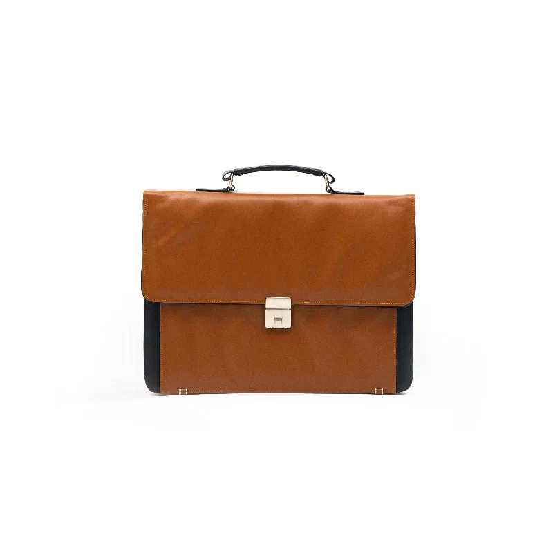 Premium brown leather office briefcase luxury business notebook bag with lock men's and women's professional handbag