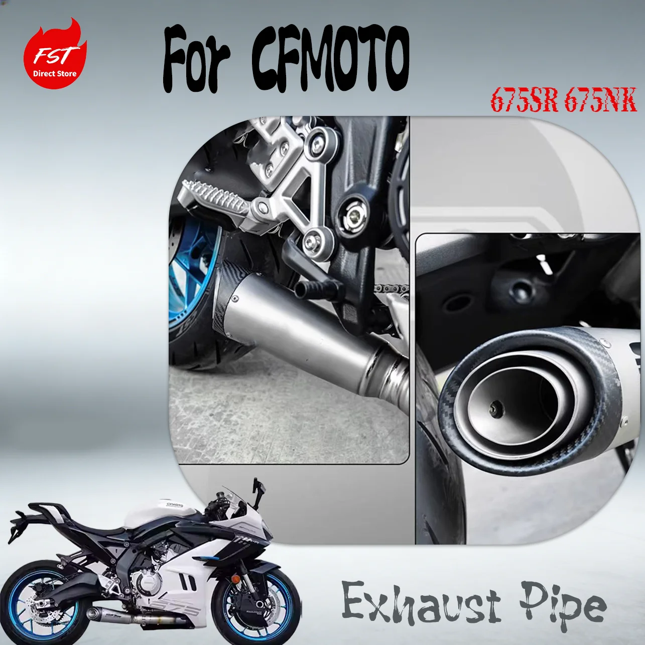 For CFMOTO 675SR 675NK Motorcycle Titanium Alloy SC Full Exhaust System Straight Through Pipe No Cut Modified Parts