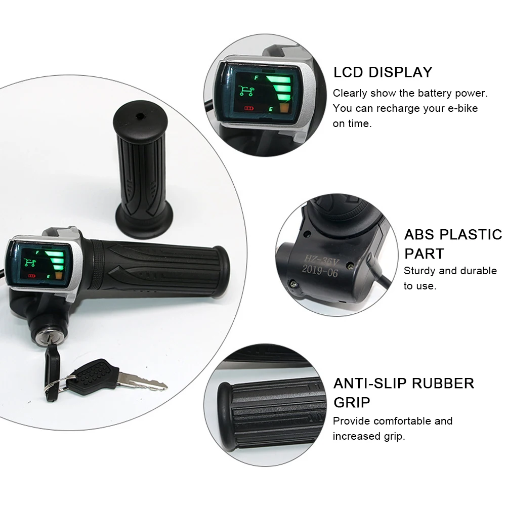 

Ручка-акселератор для электровелосипеда 24В/36В/48В с ЖК-дисплеем заряда батареи и индикатором мощности