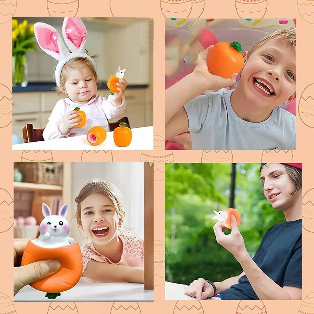 Easter Basket Stuffers Realistic Easter Squeeze Fidget Toys Carrot Shaped Bunny PVC Squeeze Toy Creative Stress Sensory Toy