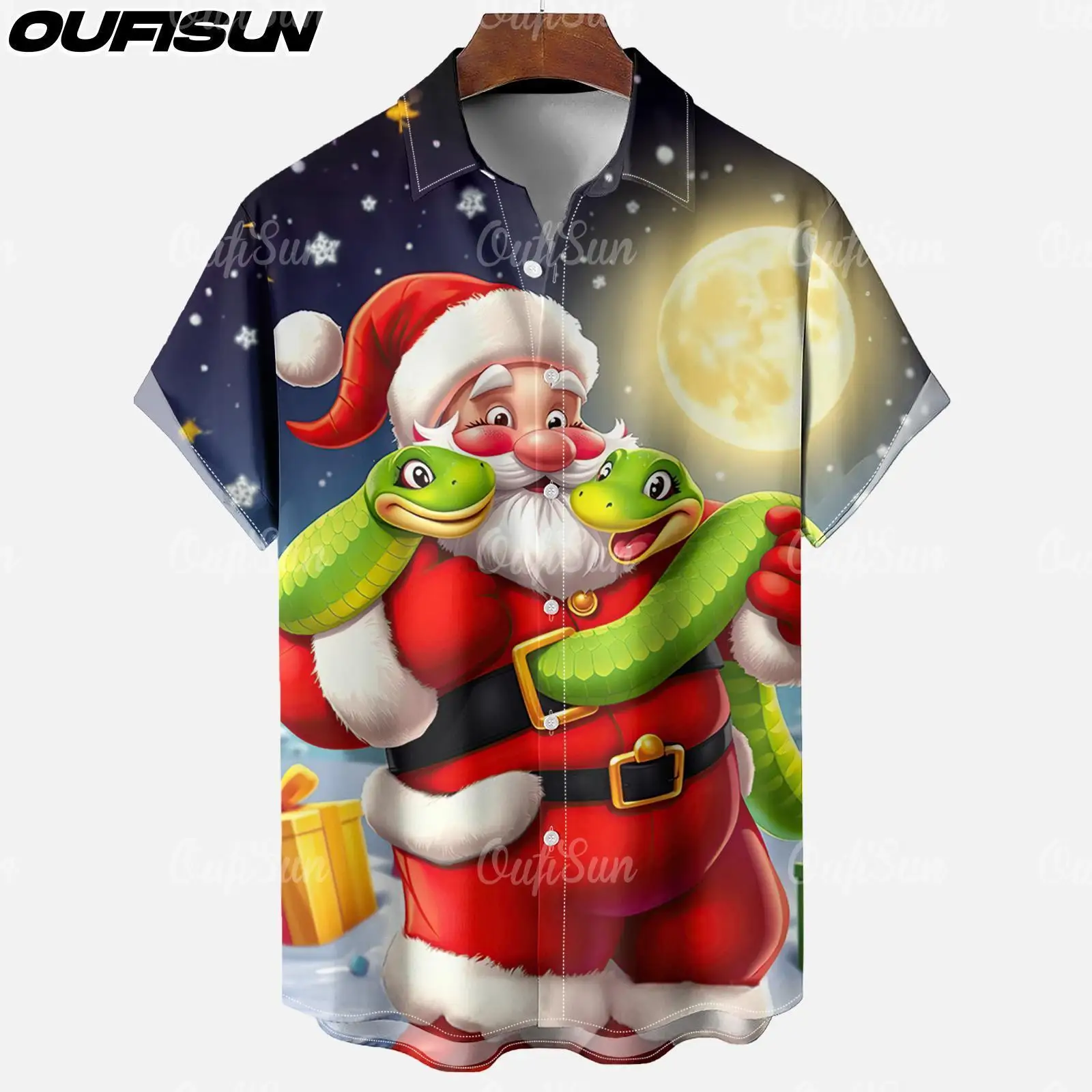 Christmas Men's Shirt Santa Claus Graphic Print Tee Summer Casual Short Sleeve Shirt Fashion Funny Shirts Men Oversized Clothing