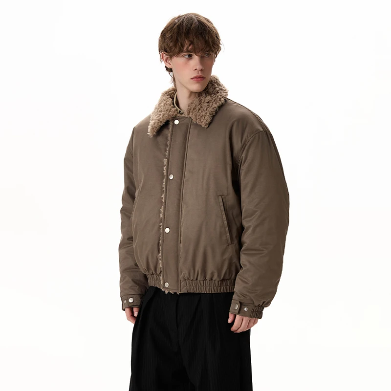 LUZHEN Edge Lamb 2026 Brushed Winter Wool New Original Lapel Parka Jacket Men's Fashion Solid Color Handsome Padded Coat JY8624