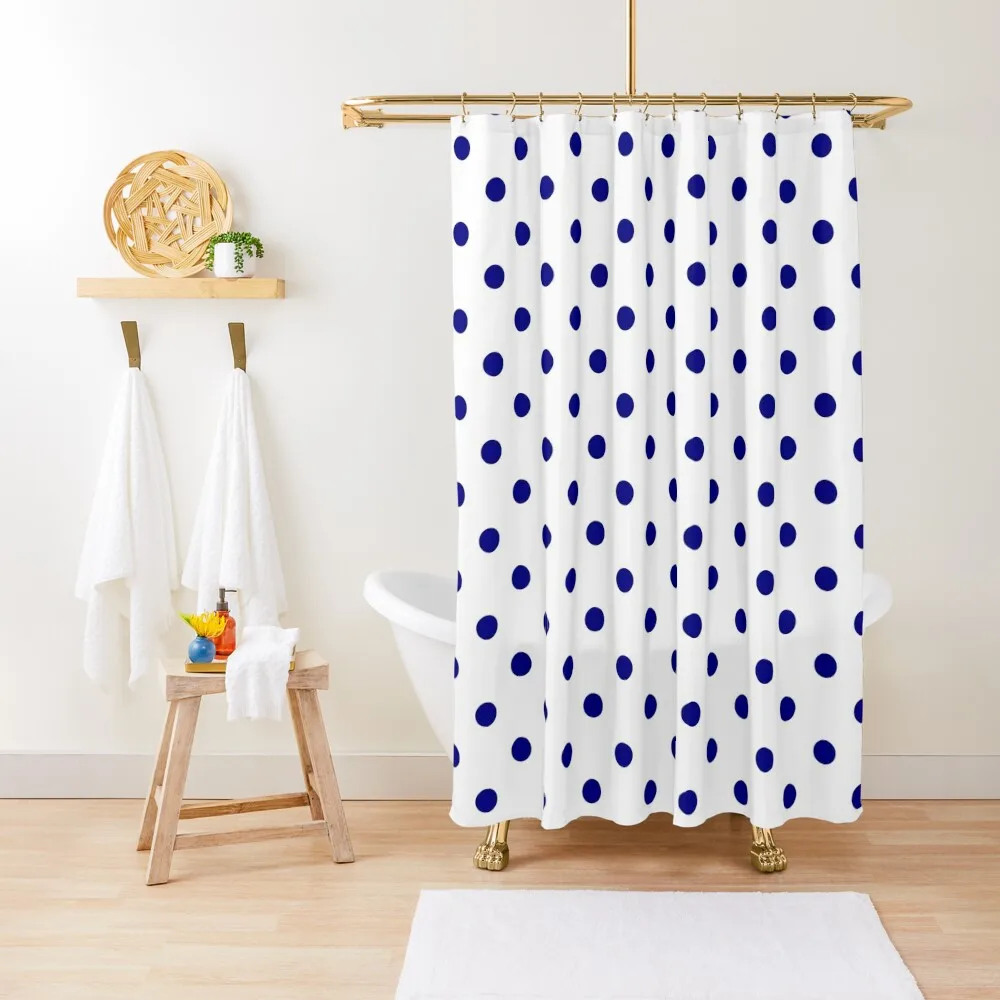 Medium Royal Blue on White Polka Dots Shower Curtain Waterproof Bath And Anti-Mold Bathroom And Shower Shower Bath Curtain