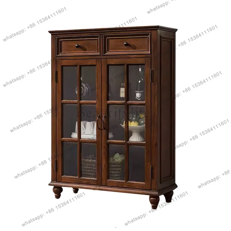 White Chun Wood All Solid Wood American Wine Cabinet Living Room Single Door Display Double Door Edge Cabinet