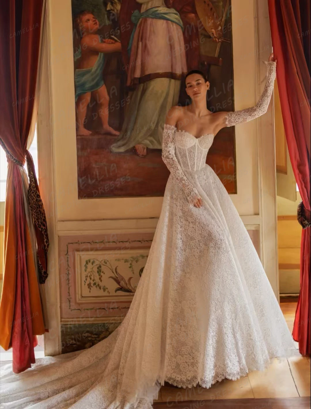 Vestidos De Novia sencillos con apliques, Vestidos De Novia De encaje con escote en forma De corazón y manga larga para mujer, Vestidos De Novia personalizados