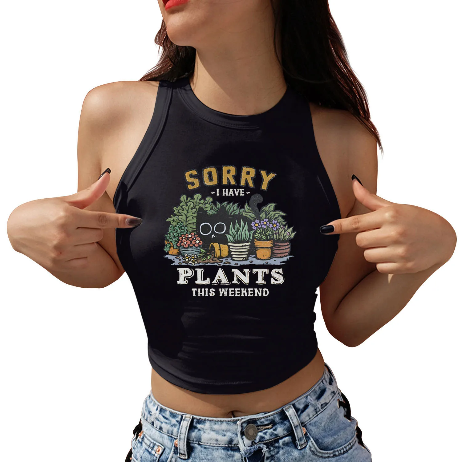 I Have Plants This Weekend Print Crop Tops Women Sleeveless Shirts Girls Sexy O-neck Tank Top Fashion Streetwear Female Y2k Tops