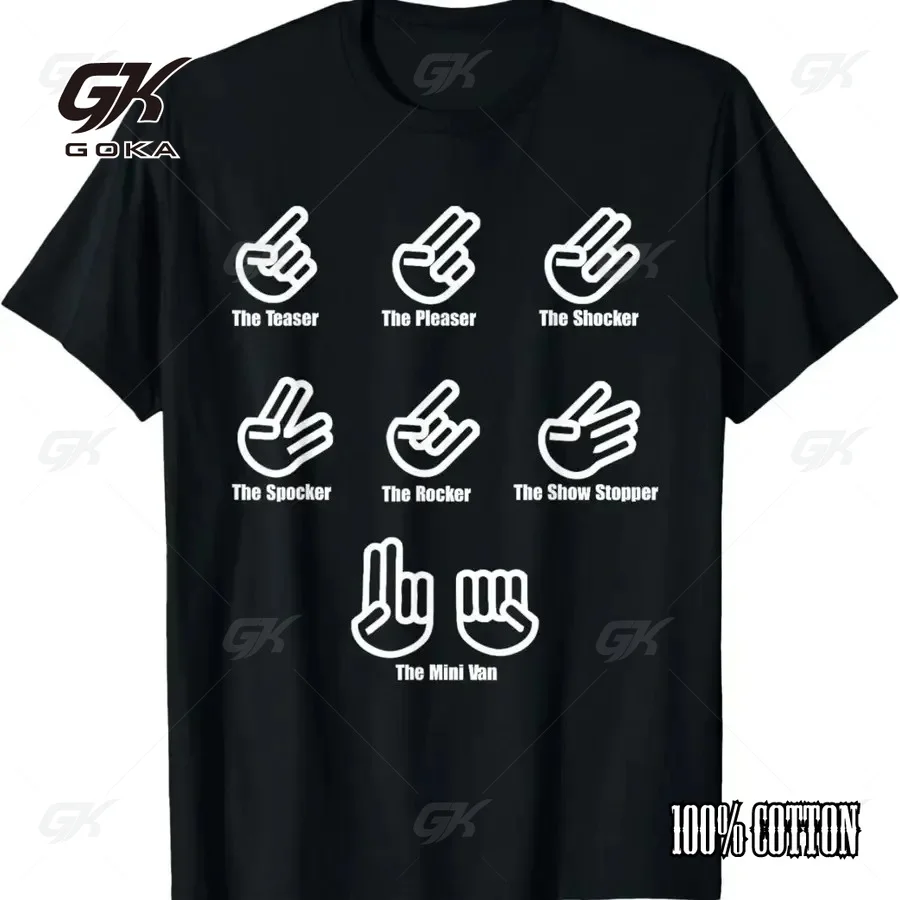 Camiseta con estampado de signos de mano divertidos para hombre, con la frase 'The Teaser, Pleaser, Rocker, Show Stopper & Mini Man', de algodón informal