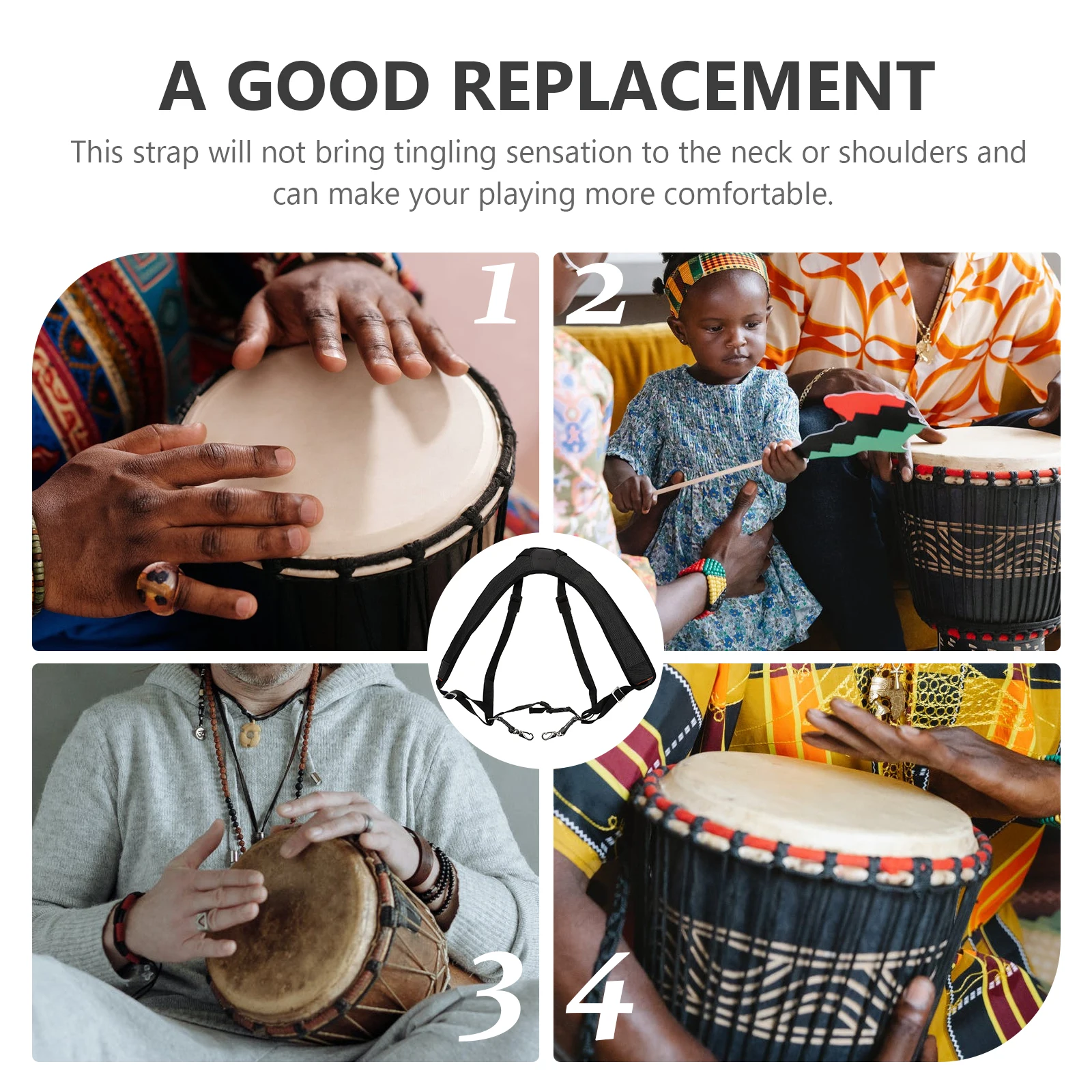 

1Pc Non Slip Comfortable African Drum Strap For Djembe With High Density Sponge And Sandwich Mesh To Enhance Playing Experience