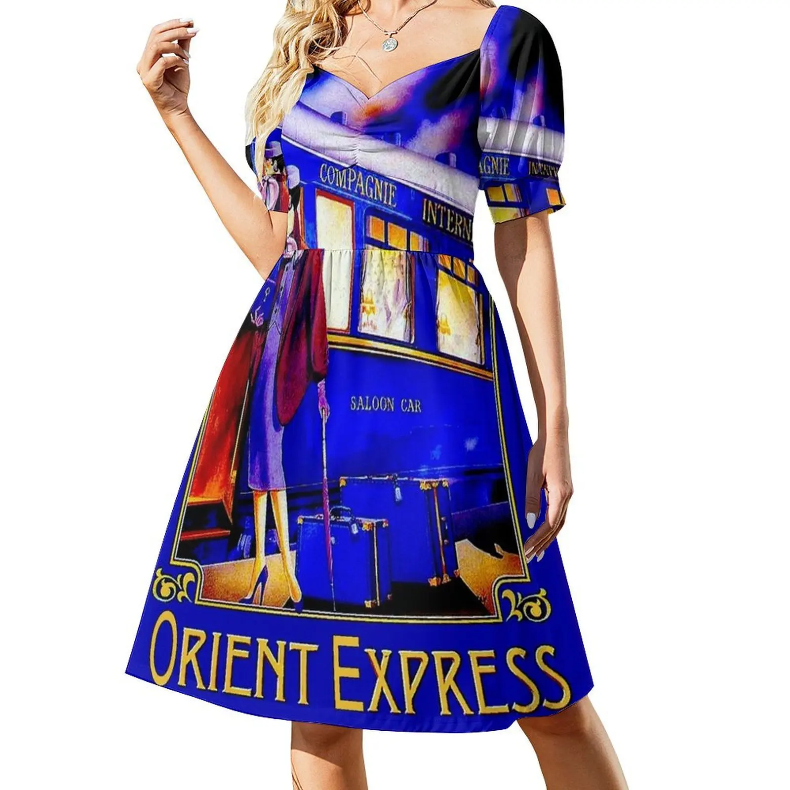 

ORIENT EXPRESS: Vintage Train Passenger Travel Print Short-Sleeved Dress Summer dresses for women long dress women summer