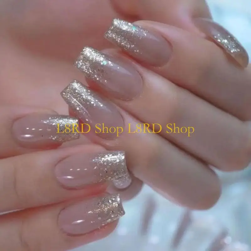 L8rd 24 piezas ballet prensa en los brillos uñas consejos franceses diseños