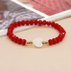 Go2boho Red&Pink Crystal Bead Shell Heart Bracelets For Women Summer Fashion Jewelry Best Friend Girlfriend Gift