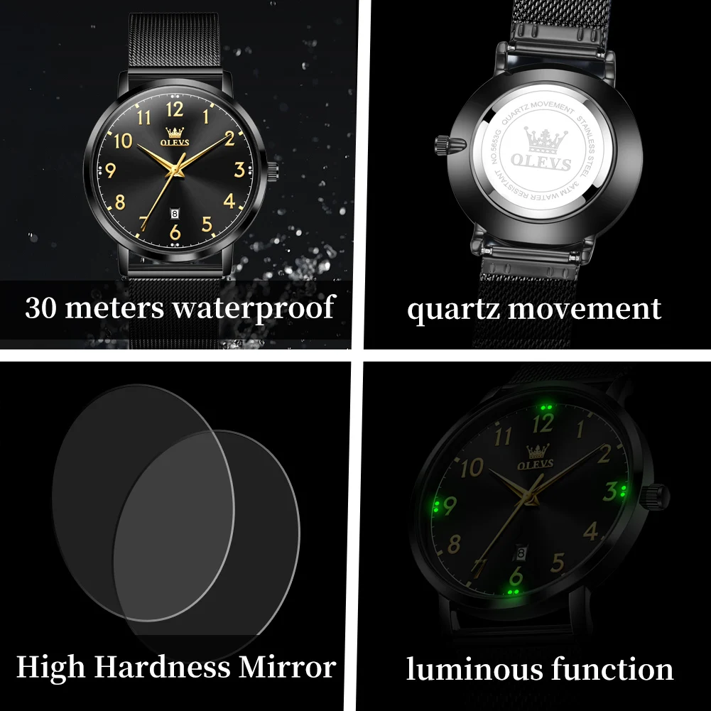 OLEVS 5653 Luxury Brand Men Watch Simple Thin Shell Quartz Men's Watch Classic Scale Digital Business Date Waterproof Men Watch
