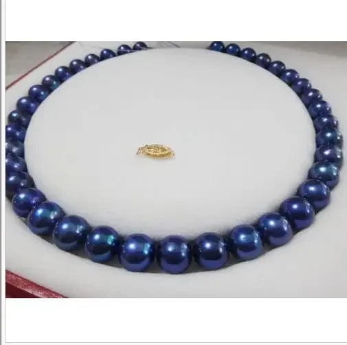 stunning 9-10mm tahitian black blue pearl necklace 18inch