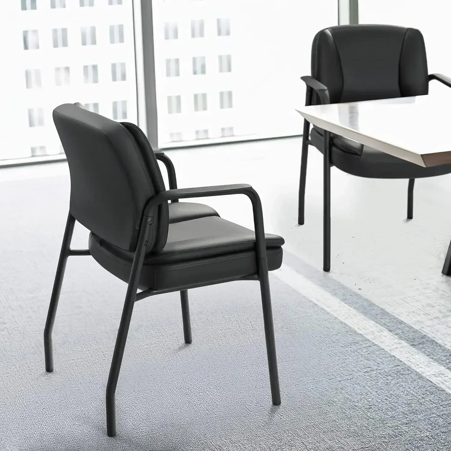Office Guest Chair Waiting Room Reception Chairs Set of 2, PU Leather Executive Desk Chair with Padded Armrests for Meeting Conf
