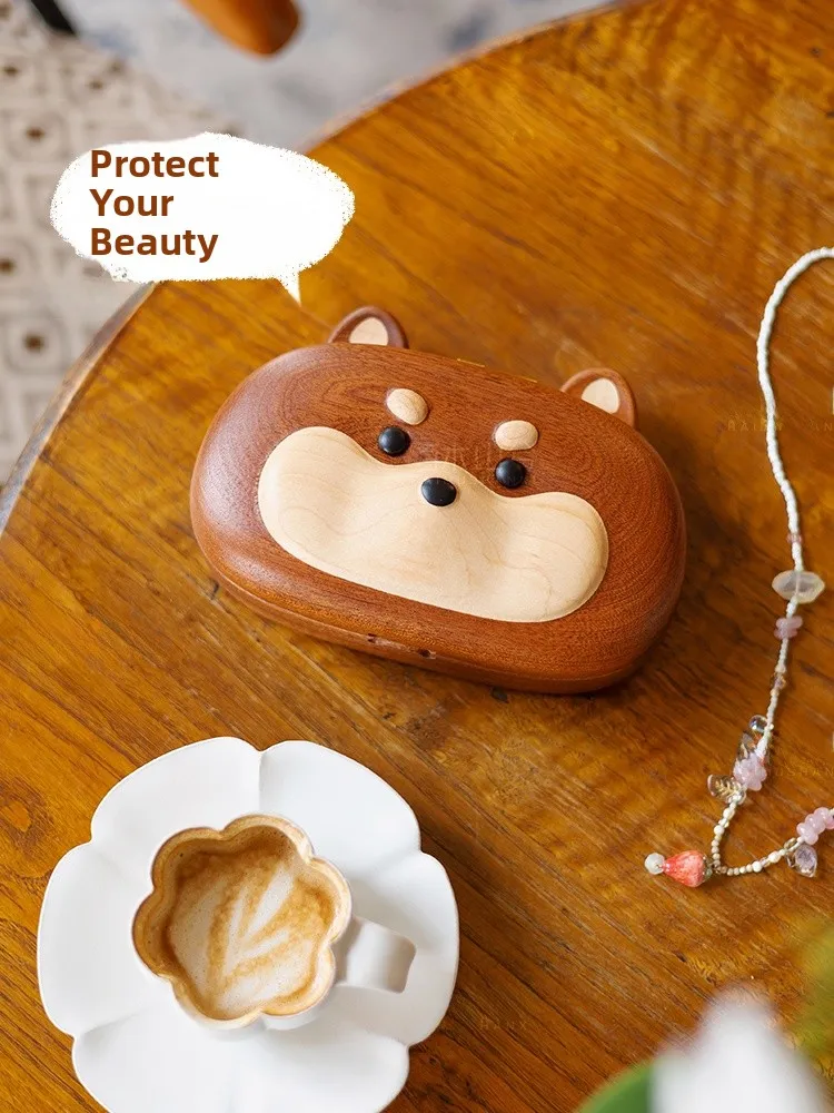 

Portable Small Wooden Box Cute Dachshund Jewelry Storage Organizer Real Wood Material Birthday Gift for Women And Girls