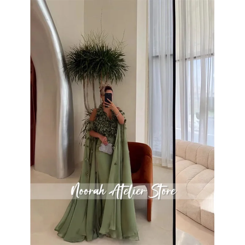 

Зеленое вечернее платье длиной до пола, аппликация, пышные рукава, женское бальное платье для выпускного вечера по индивидуальному заказу