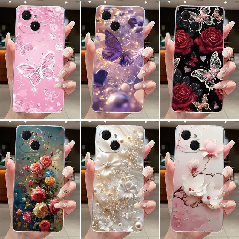 Para Tecno Spark 40C funda de silicona de lujo a la moda mariposa flor pintada transparente suave TPU contraportada Techno Spark 40C funda de teléfono