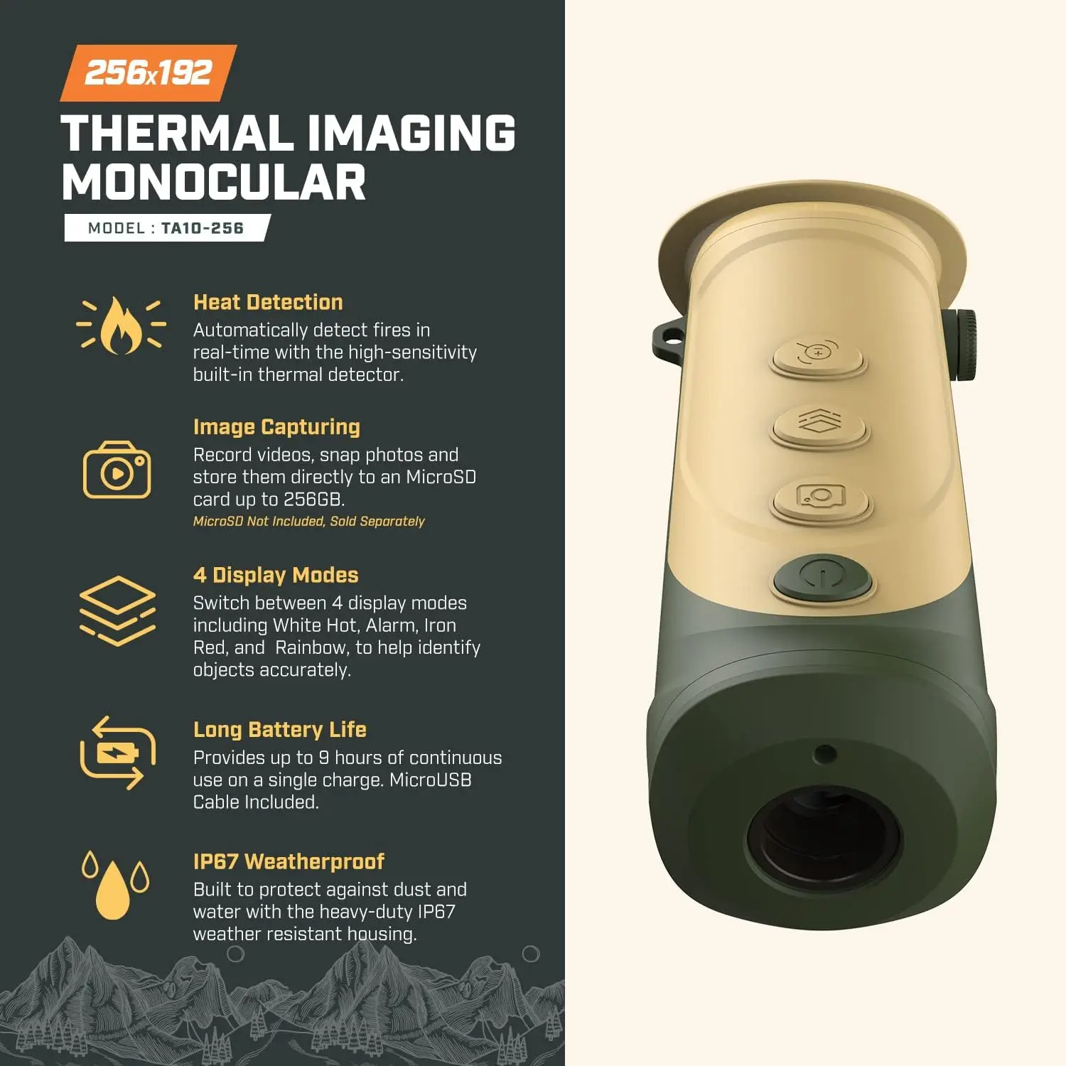 Thermal Imaging Monocular for Hunting 256x192 (50Hz) Weather Resistant, Optic Spotting Scope for Night Hunting Outdoor