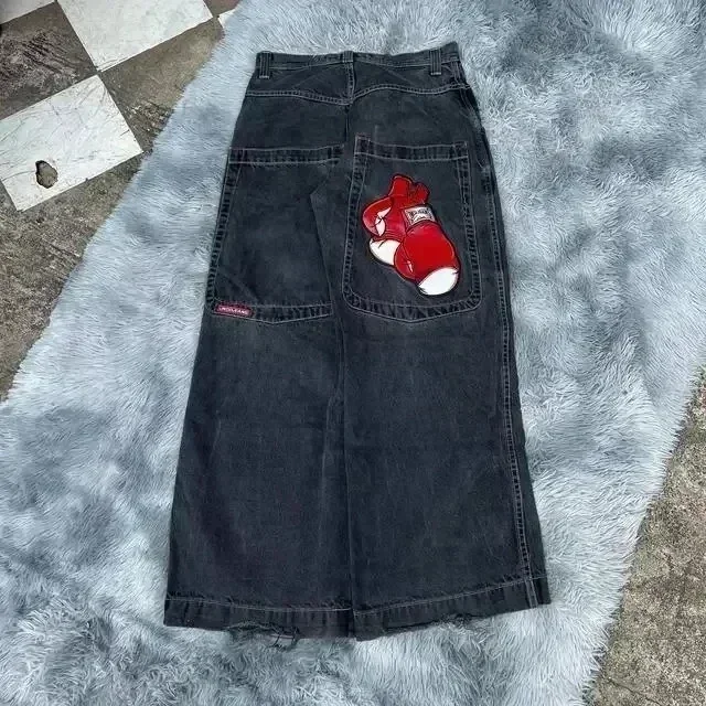 Jeans americanos Jnco com estampa de cartas para homens e mulheres, casual Hip Hop solto, roupa de rua original, Traf Y2k, 2024