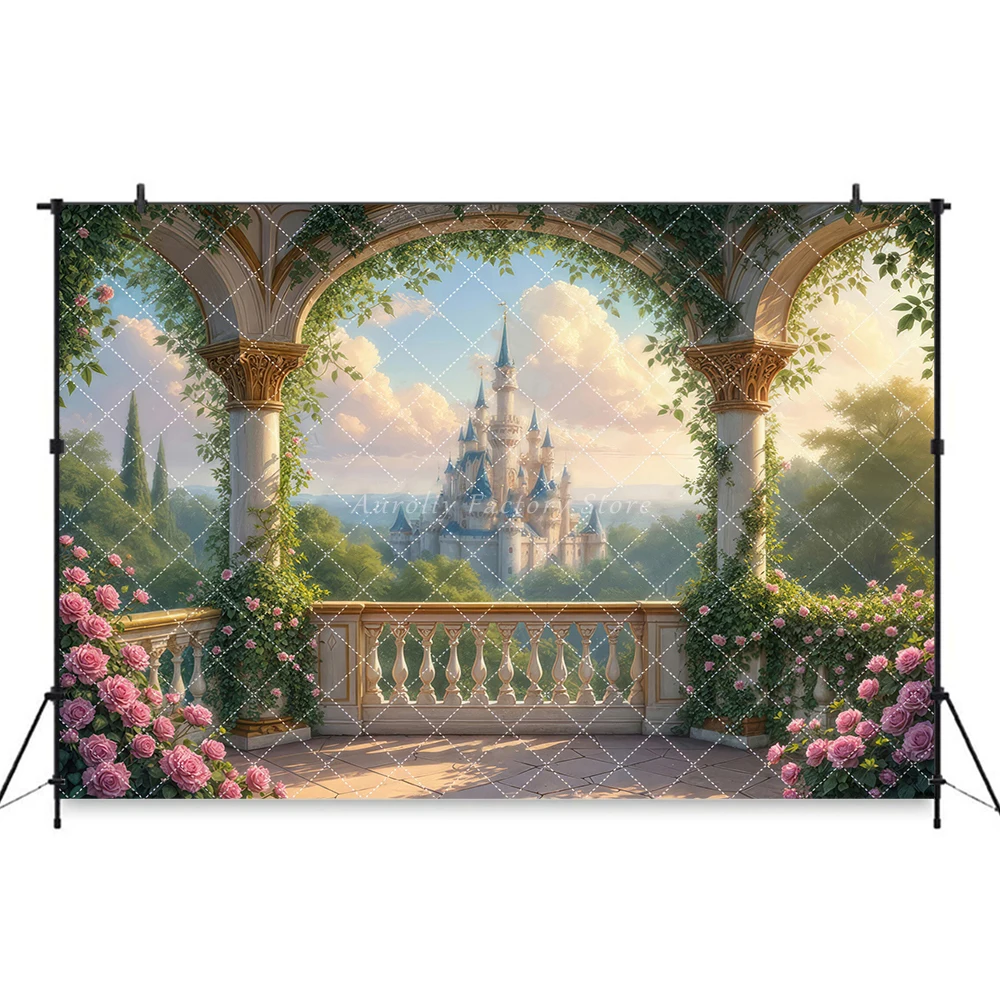 Fairytale Princess Castle Backdrops Baby Kids Photo Party Decor Horse Carriage Magical Forest Background Studio Props