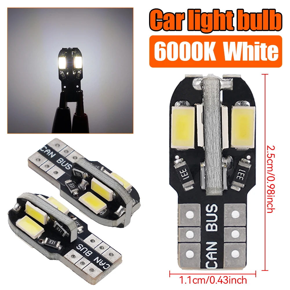 Car Wide Light 6000K White Super Bright Car LED Small Light Bulb  License Plate Light T10 Canbus 5630 8SMD Light Bulb 5Pcs