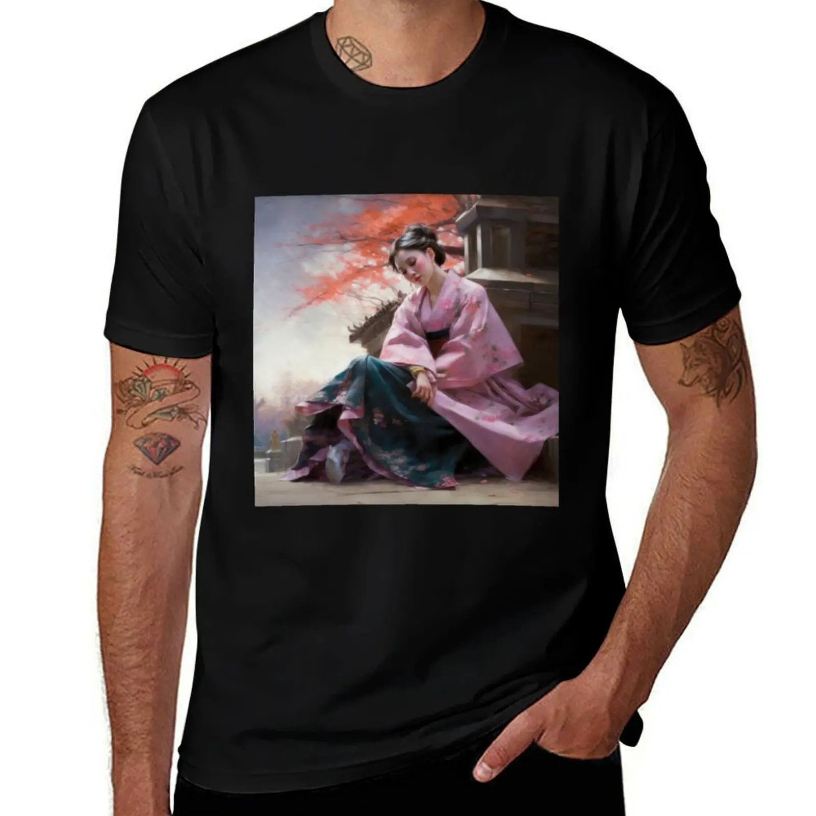 A stunning asian lady enjoying nature under a Japanese Maple tree T-Shirt Labor Work Casual T-Shirt